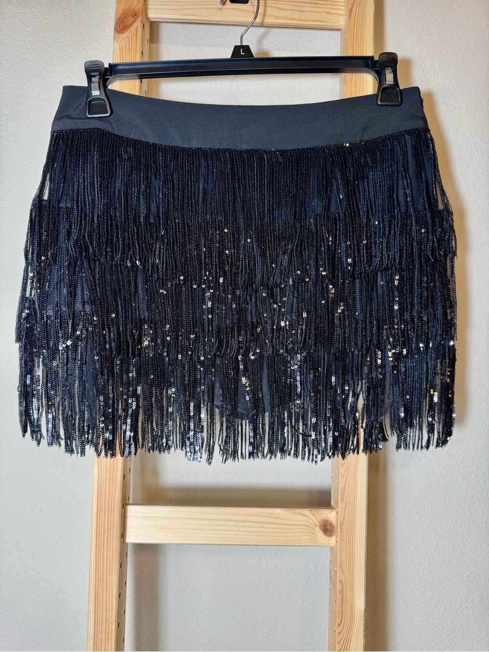 SHEIN Black Fringe Sequin Mini Skirt